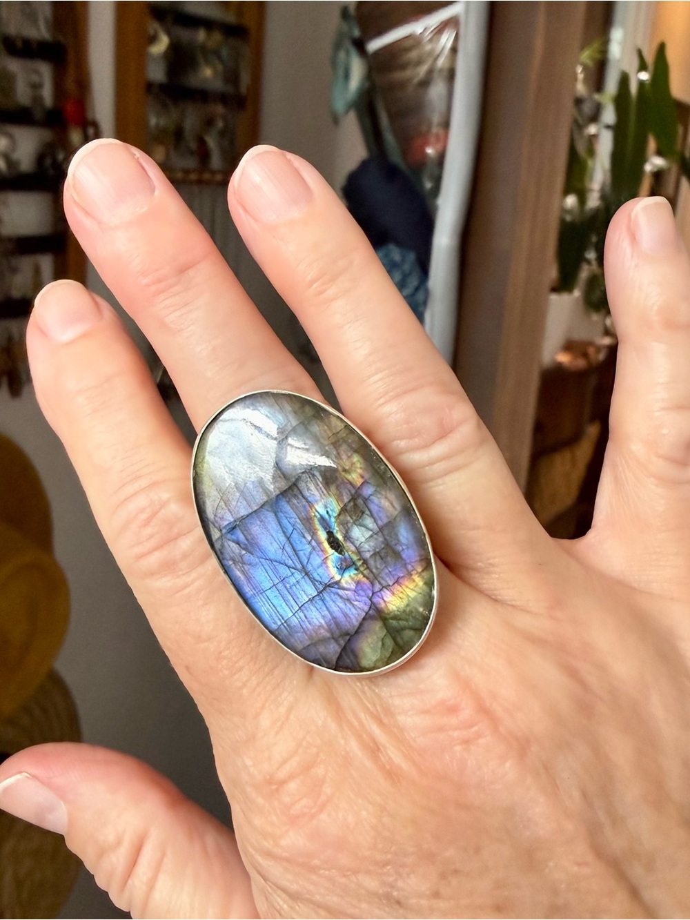 Labradorite and Silver Ring, Size 7.5 Adjustable